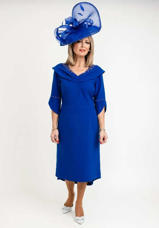 Act Fast Lizabella Embellished Neckline Midi Dress, Royal Blue