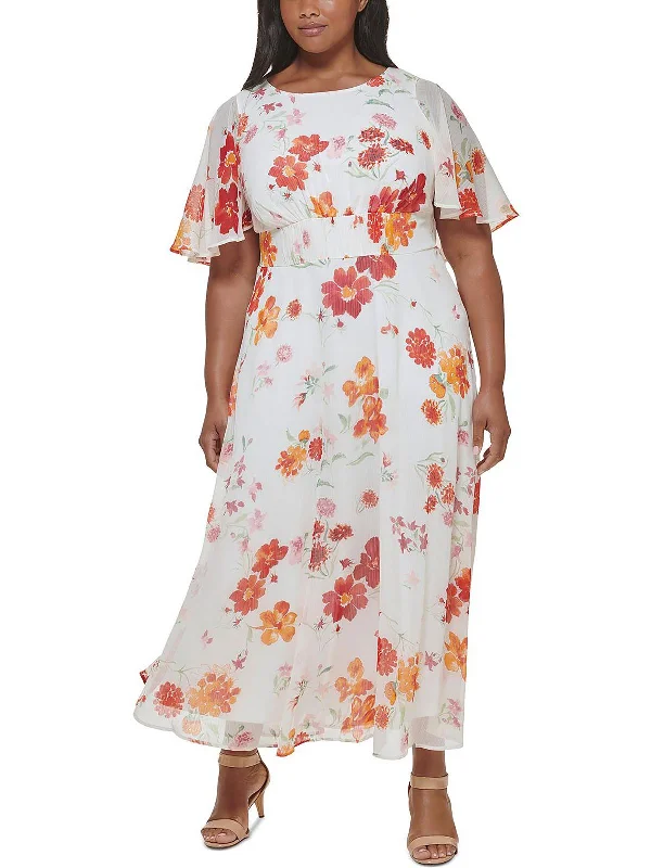Time-Limited Offer Plus Womens Smocked Long Maxi Dress