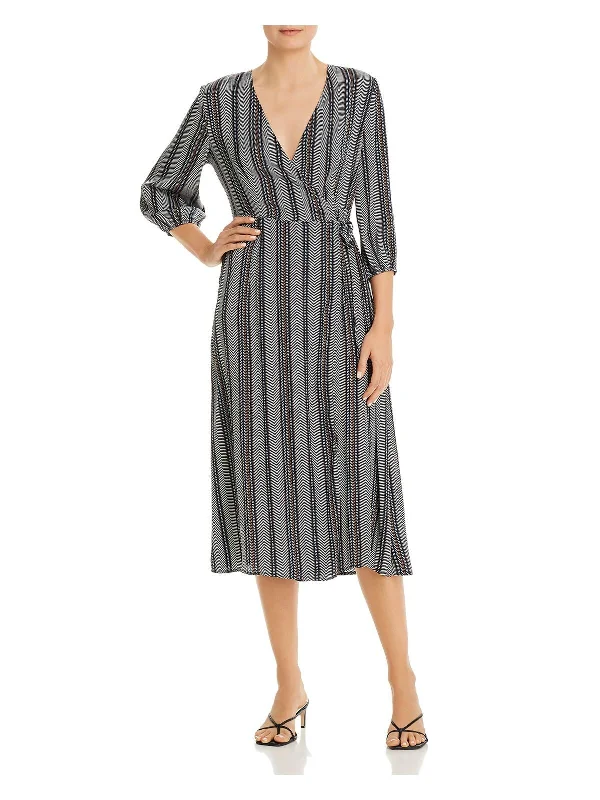 Clearance Event VERO MODA Womens Tie Printed 3/4 Sleeve Surplice Neckline Below The Knee Wear To Work Wrap Dress Clearance Event VERO MODA Womens Tie Printed 3/4 Sleeve Surplice Neckline Below The Knee Wear To Work Wrap Dress