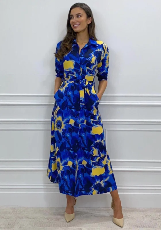 Flash Sale Kate & Pippa Luca Tropical Flower Maxi Shirt Dress, Royal Blue Multi