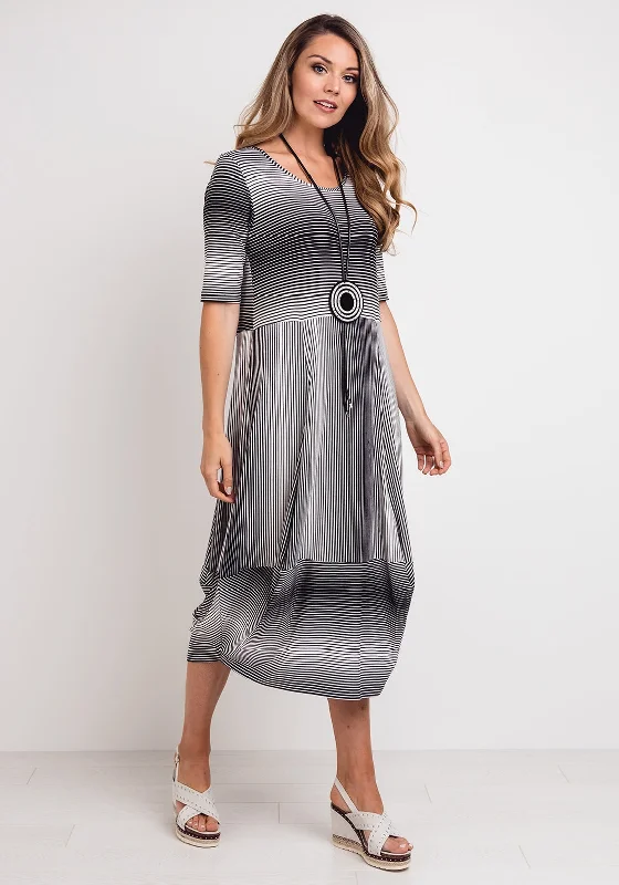 Buy Now Naya Striped Relaxed Fit Midi Dress, Black & White