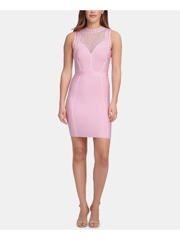 Discount Mania MARCIANO Womens Open-back Studded Sleeveless Halter Short Cocktail Body Con Dress