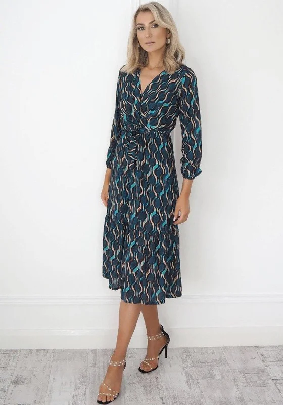 Don't Wait Kate & Pippa Abstract Pattern Print Wrap Midi Dress, Teal Multi