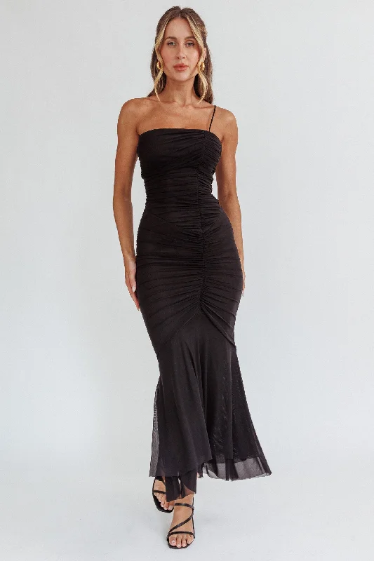 Today's Special By Chance One Strap Ruched Maxi Dress Black