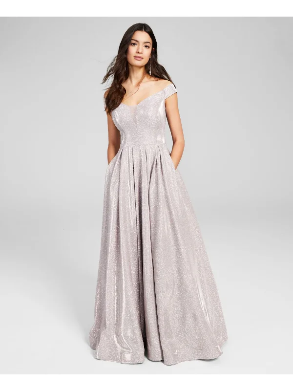 Today Only B DARLIN Womens Glitter Off Shoulder Full-Length Formal Gown Dress