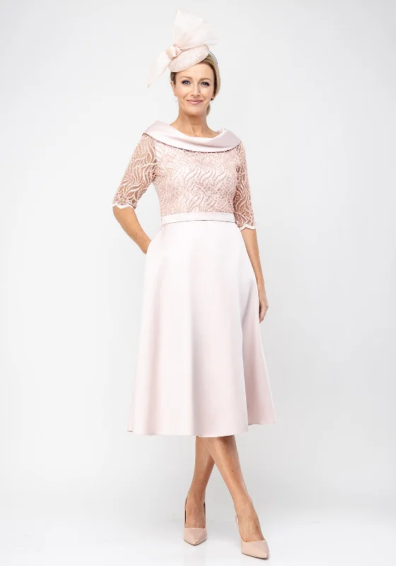 Buy Now Bella Beaded Flared Satin Midi Dress, Blush Pink