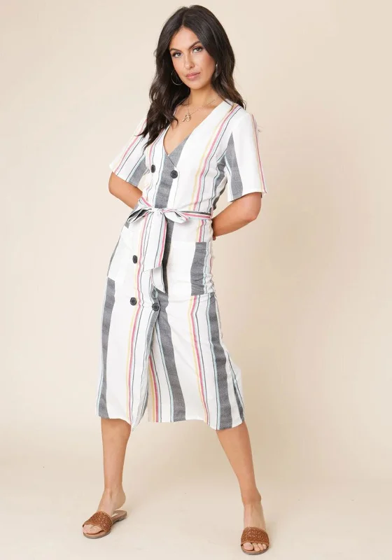 Time-Limited Offer Seventy1 Multi Stripe Button Midi Dress, Multi