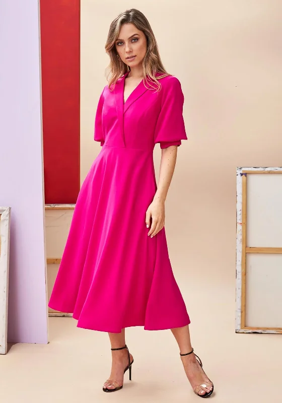 Unbeatable Prices Kate Cooper Lapel Collar Puff Sleeve Dress, Magenta