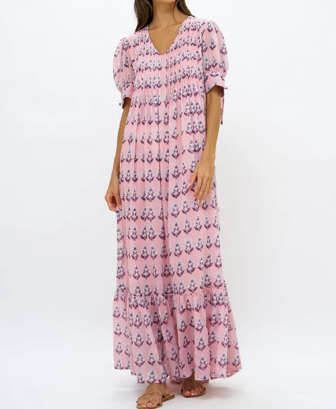 Steals and Deals V-Neck Pintuck Maxi Dress In Bodrum Pink