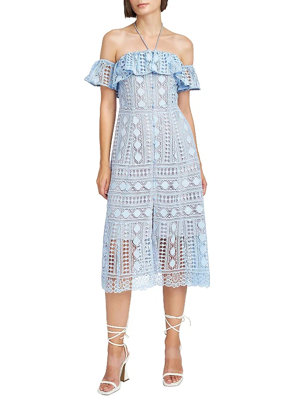 Weekend Deal Janelle Womens Crochet Lace Short Midi Dress