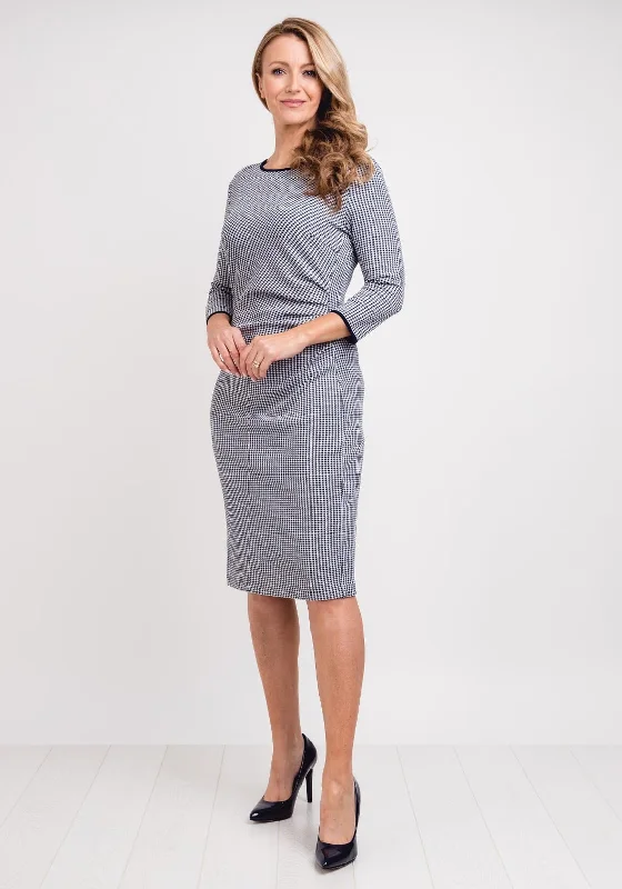Referral Discount Gerry Weber Check Jersey Pencil Dress, Navy & White
