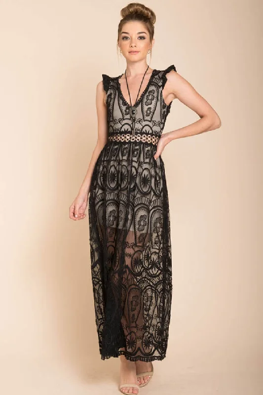 Super Deal London Bohemian Glamour Maxi Dress Black