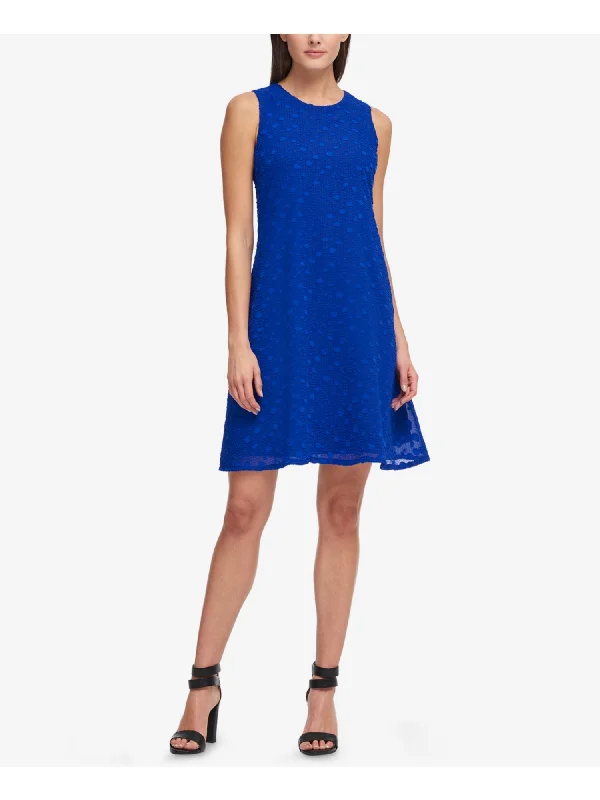 One-DAY Sale DKNY Womens Stretch Textured Polka Dot Sleeveless Crew Neck Above The Knee Evening Trapeze Dress One-DAY Sale DKNY Womens Stretch Textured Polka Dot Sleeveless Crew Neck Above The Knee Evening Trapeze Dress