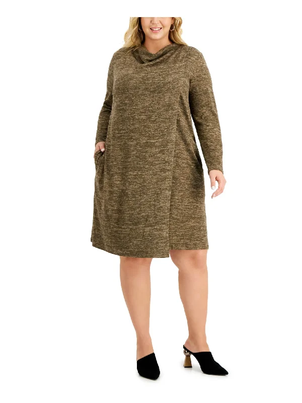 Limited Quantity CONNECTED APPAREL Womens Pocketed Heather Long Sleeve Cowl Neck Knee Length Wear To Work Sheath Dress Limited Quantity CONNECTED APPAREL Womens Pocketed Heather Long Sleeve Cowl Neck Knee Length Wear To Work Sheath Dress