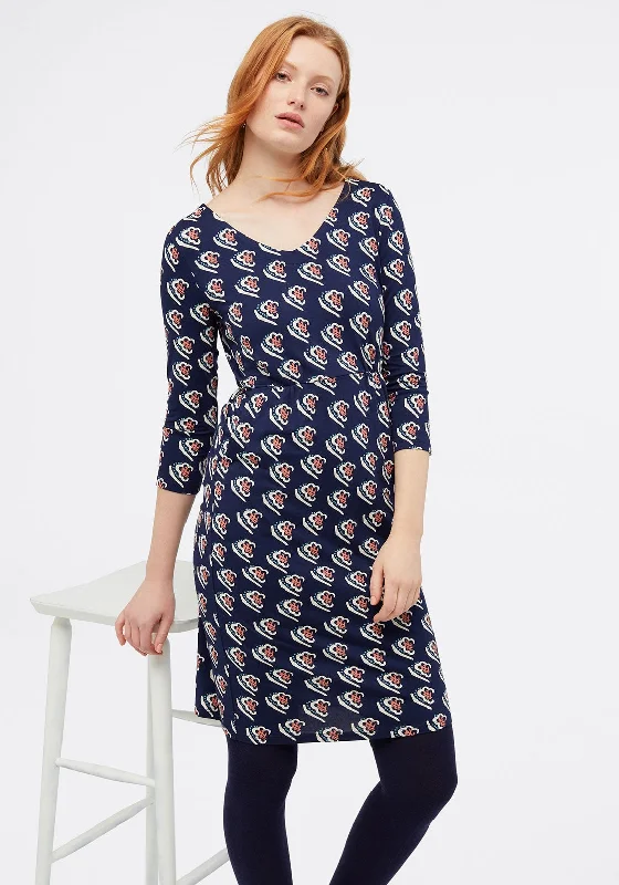 Price Reduction White Stuff Amor Printed Jersey Dress, Navy