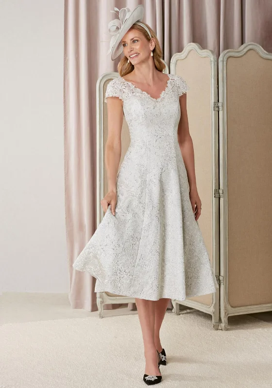 Early Bird Discount John Charles Embossed Flared Midi Size UK12 Dress, Silver
