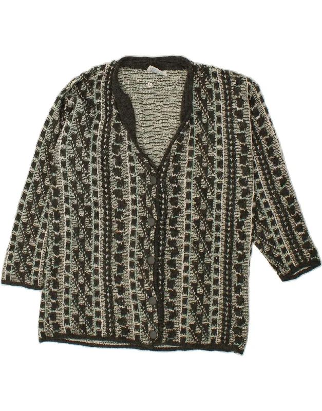 Daily Specials VINTAGE Womens Cardigan Sweater UK 16 Large Green Striped Wool