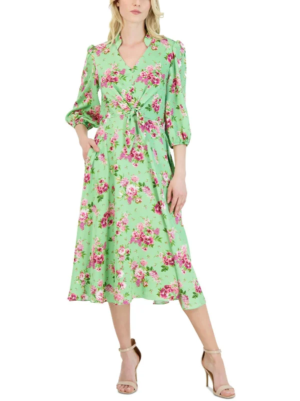 Online Specials Womens Floral Front Tie Midi Dress