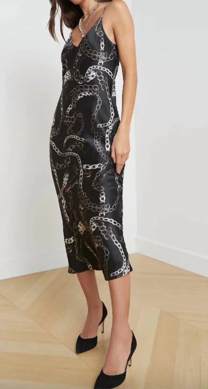 Big Savings Serdie Midi Slip Dress In Black Grunge Chain