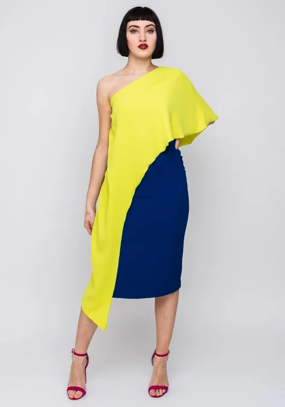 Hot Deal Kevan Jon Stiles One Shoulder Dress, Blue & Lime