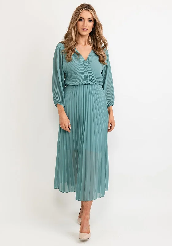 Deal Dash Seventy1 One Size Pleated Wrap Midi Dress, Sage Green