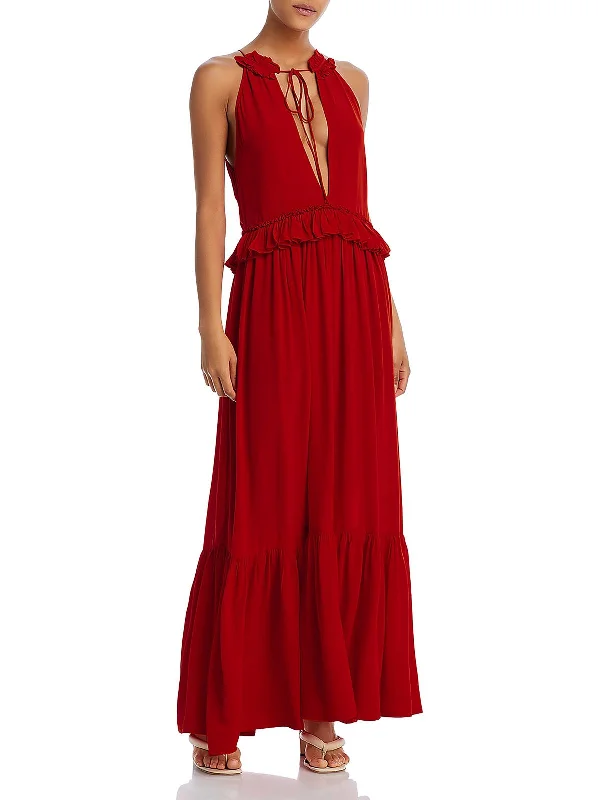 Don't Wait Womens Tie Neck Maxi Maxi Dress