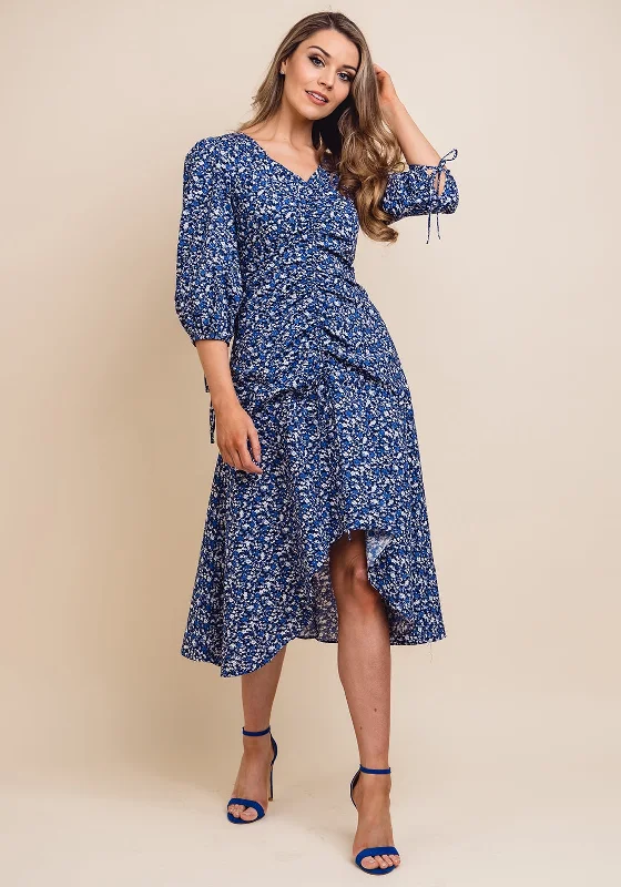 Final Markdown Jovonna Floral Ruched Midi Dress, Blue