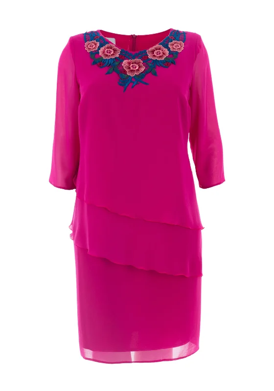 Discount Days Jomhoy Blanes Floral Trim Chiffon Dress, Pink