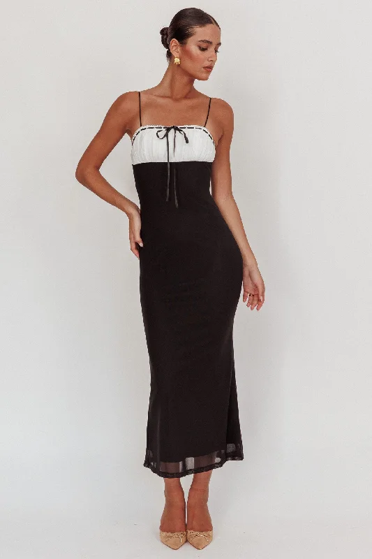 Midnight Madness Nerida Bow Bust Mesh Maxi Dress Black
