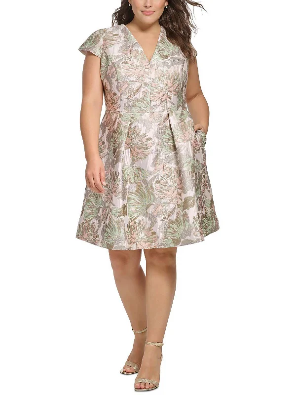 Final Sale Plus Womens Metallic Short Shift Dress