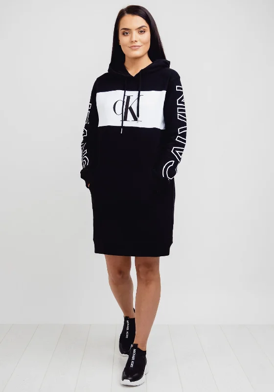 YEAR-End Clearance Calvin Klein Blocking Statement Hoodie Dress, Black
