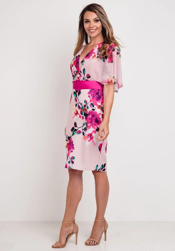 Great Deals Herysa Floral Cape Sleeve Pencil Dress, Pink