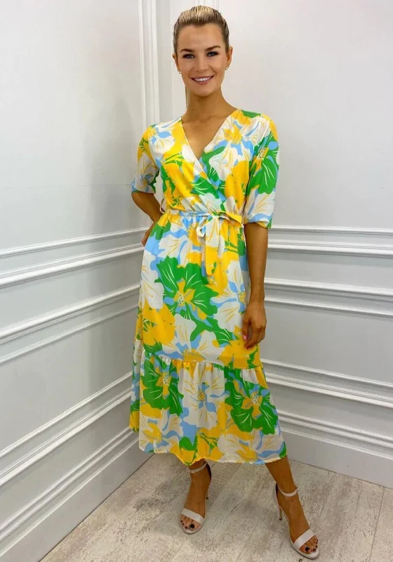Final Clearance Kate & Pippa Boho Panel End Printed Midi Dress, Yellow & Green
