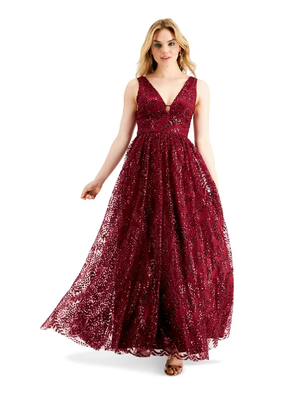 Final Clearance BLONDIE NITES Womens Sequined Sleeveless V Neck Full-Length Formal Fit + Flare Dress