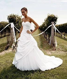 Epic Deals David's Bridal assymetrical pick-up gown pleated surplice bodice