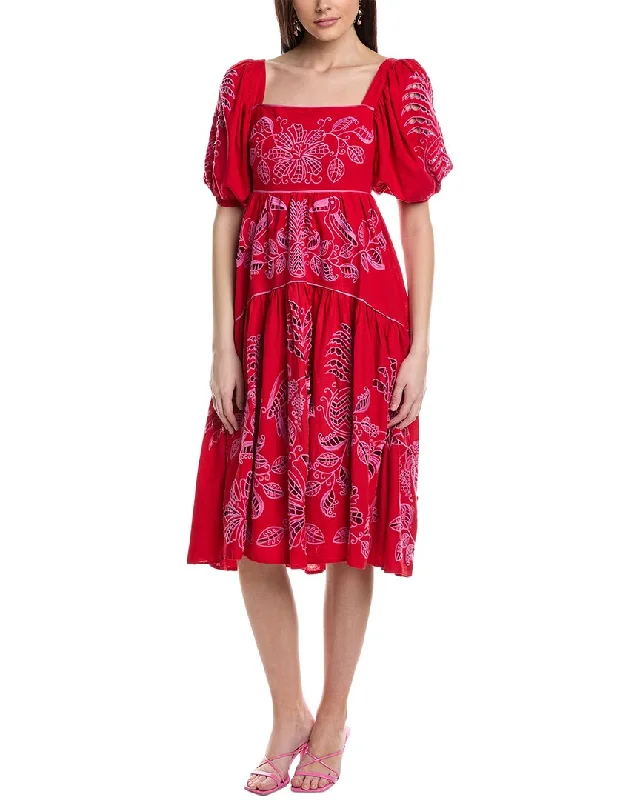 Sale Event FARM Rio Palm Tree Richilieu Linen-Blend Midi Dress