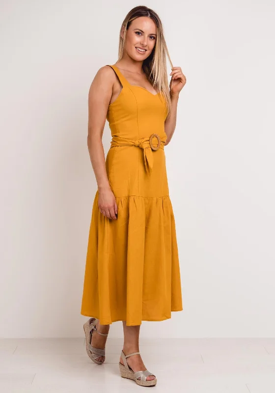 Act Fast Seventy1 Belted Midi Smock Dress, Mustard