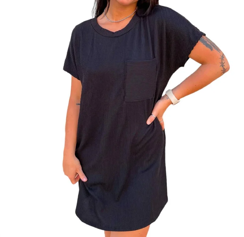 The Best Prices Maggie Ribbed Round Neck Short Sleeve Mini Dress In Black