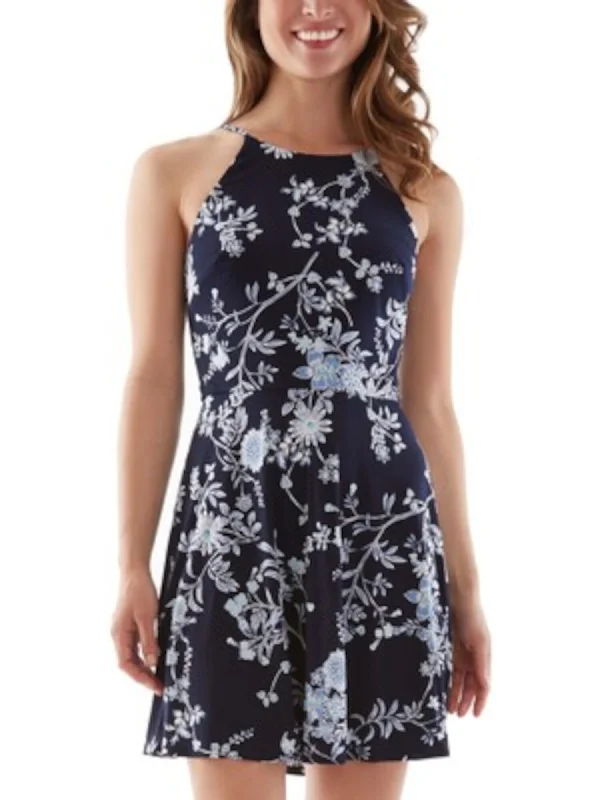 Can't Miss BCX DRESS Womens Stretch Floral Sleeveless Halter Mini Party Fit + Flare Dress Can't Miss BCX DRESS Womens Stretch Floral Sleeveless Halter Mini Party Fit + Flare Dress