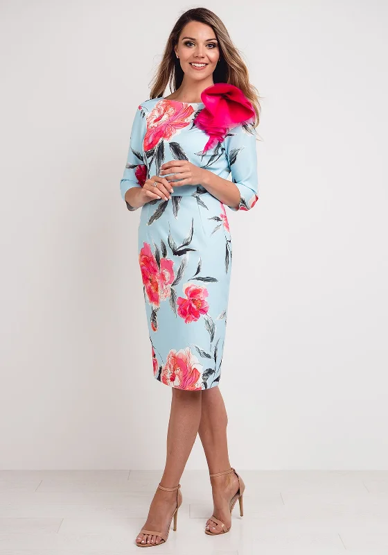 Daily Deals Herysa Ruffle Trim Floral Pencil Dress, Blue Multi