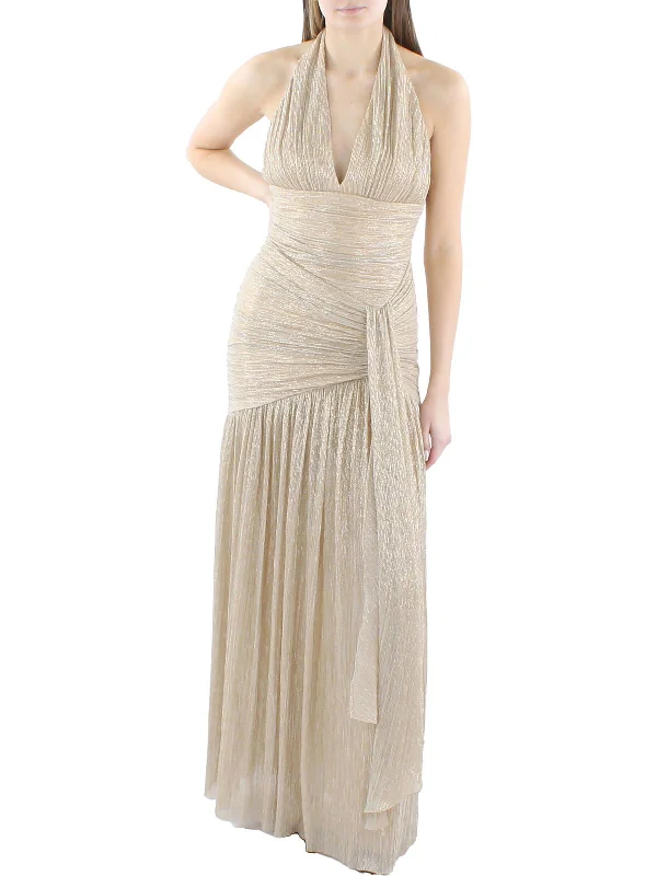 Unbeatable Prices Womens Metallic Halter Evening Dress