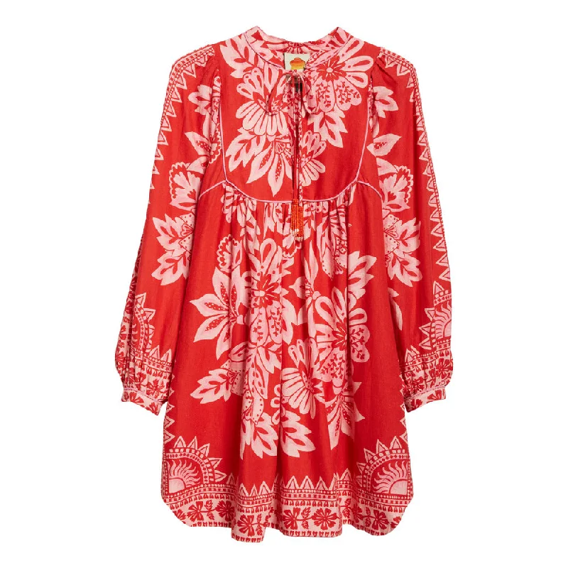Instant Savings FARM Rio Women's Flora Tapestry Red Long Sleeve Mini Dress