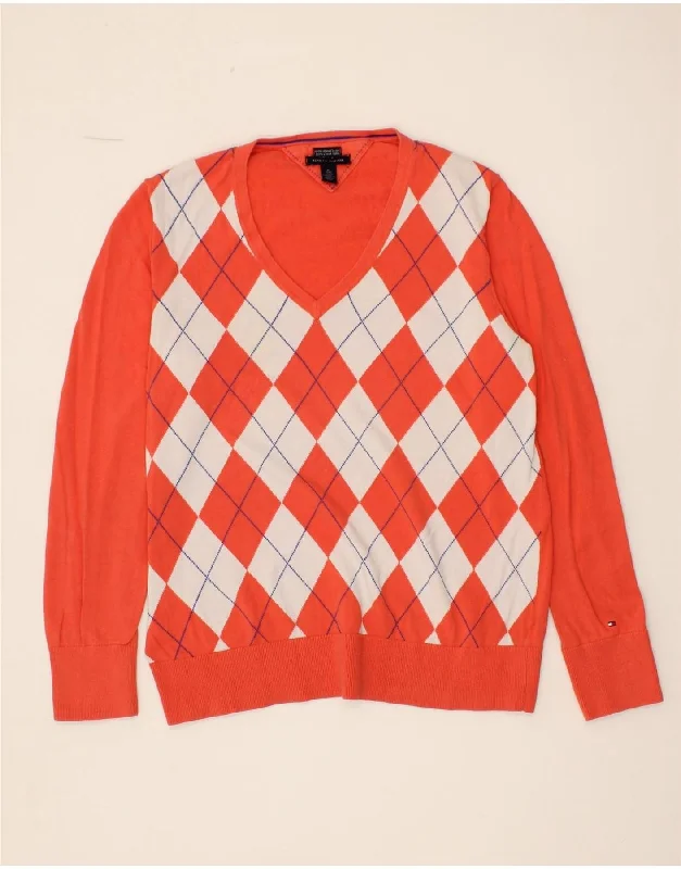 Can't Miss TOMMY HILFIGER Womens V-Neck Jumper Sweater UK 18 XL Orange Argyle/Diamond Can't Miss TOMMY HILFIGER Womens V-Neck Jumper Sweater UK 18 XL Orange Argyle/Diamond