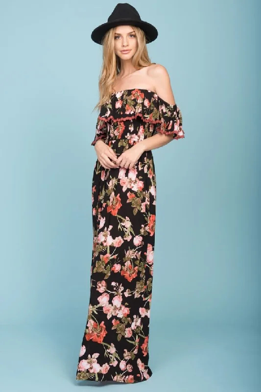 Lowest Prices Tuscany Off The Shoulder Maxi Dress Black & Red