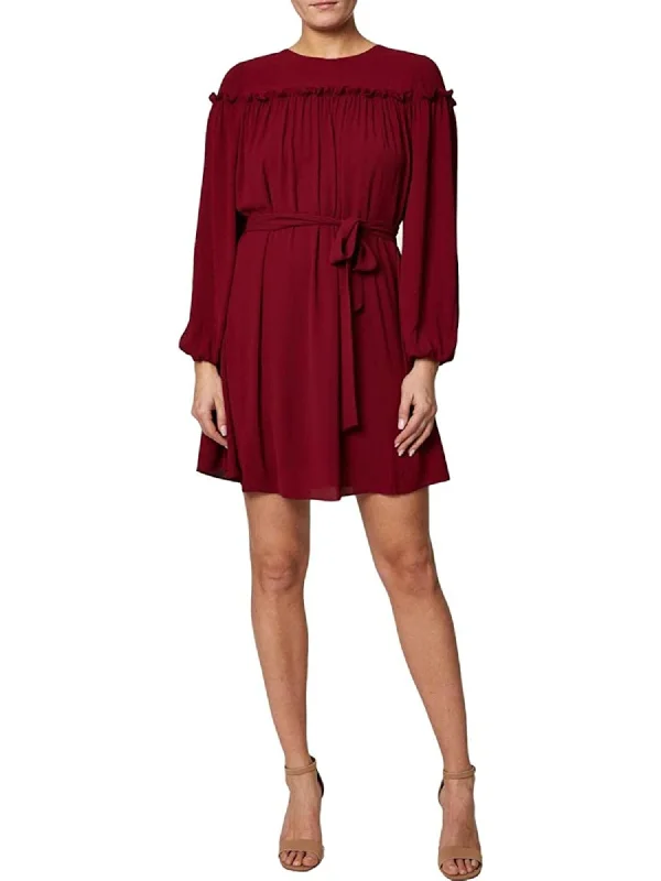 Hurry In LAUNDRY Womens Ruffled Balloon Sleeve Round Neck Short Cocktail Baby Doll Dress Hurry In LAUNDRY Womens Ruffled Balloon Sleeve Round Neck Short Cocktail Baby Doll Dress