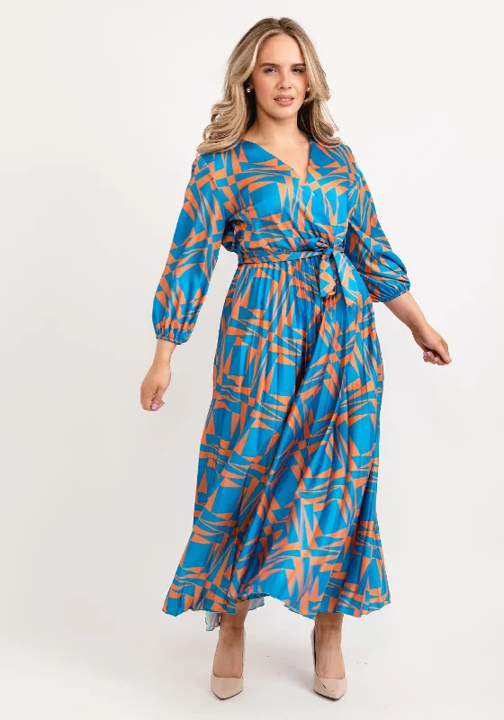 Massive Deals Seventy1 One Size Shape Pleated Maxi Dress, Blue & Orange