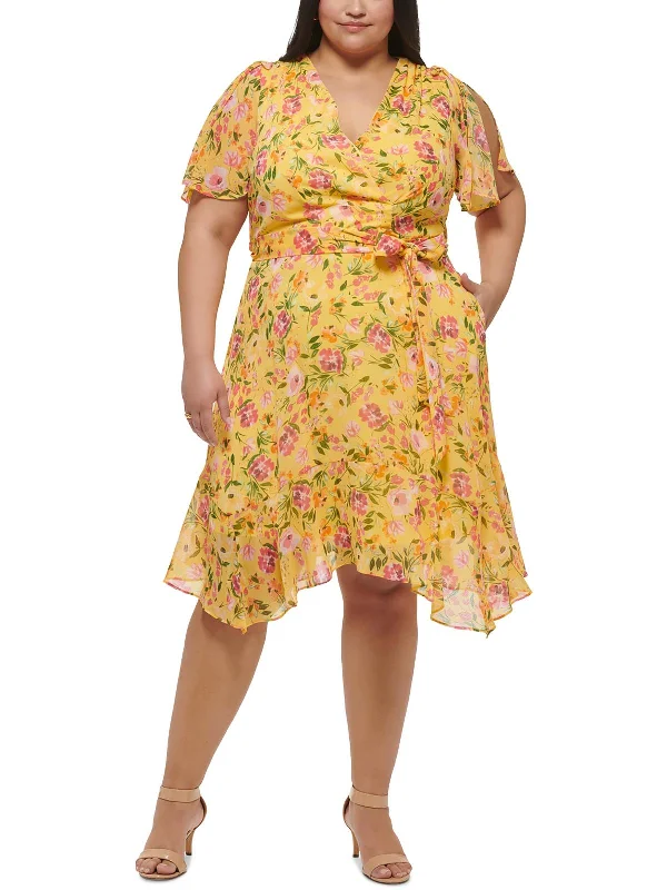 Daily Specials Plus Womens Chiffon Knee-Length Midi Dress