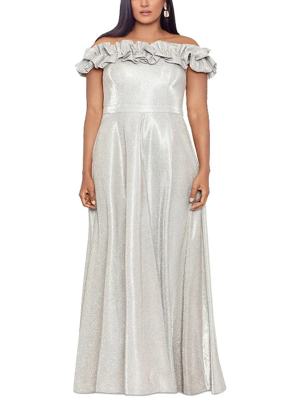Final Clearance Plus Womens Metallic Strapless Evening Dress