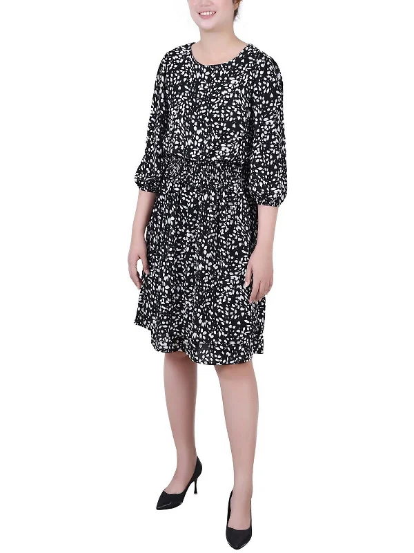 Super Sale Petites Womens Smocked Waist Knee-Length Sheath Dress
