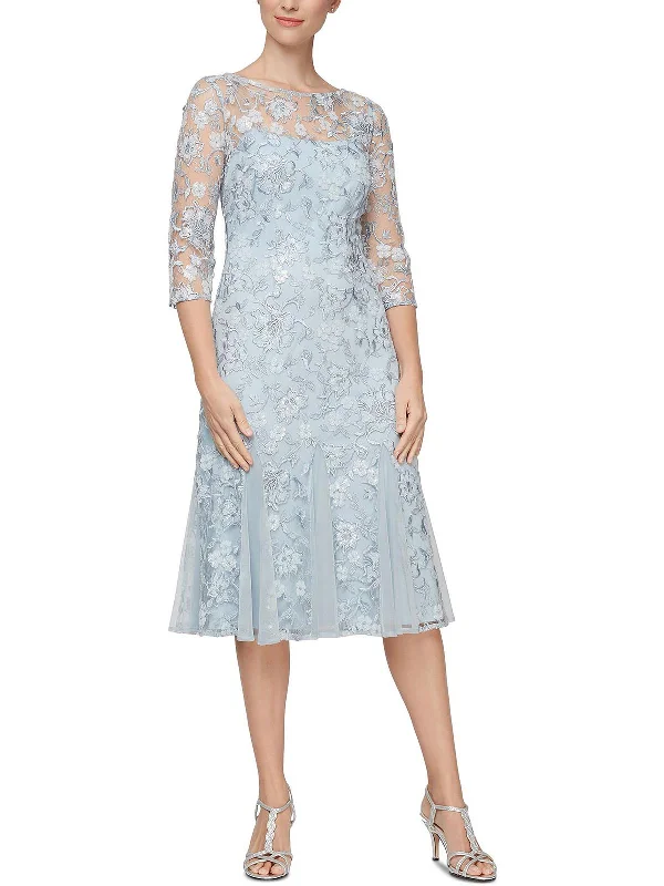 New Markdowns Womens Mesh Embroidered Midi Dress